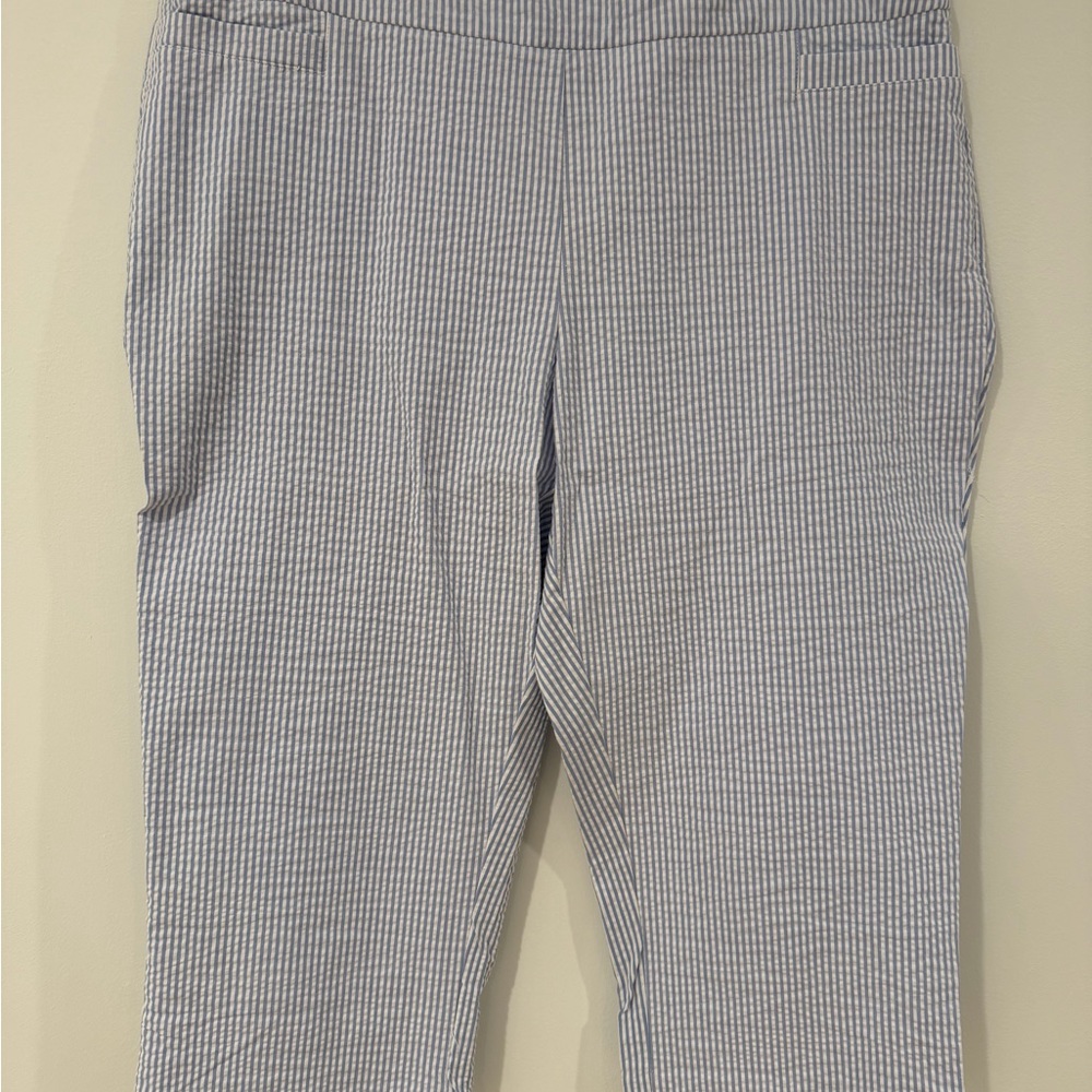 Kim Rogers Blue and White Striped Seersucker Pants